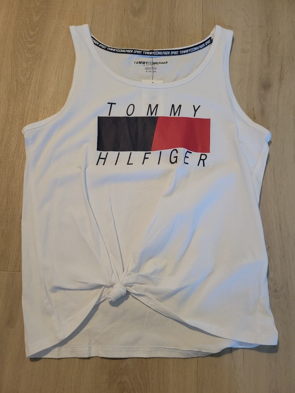 Tommy Hilfiger White Tank with Black and Red Logo NWT size Small